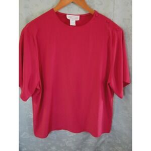 VTG 90's Alyssa Carr Top Size 12 Red Asymmetric Shoulder Button Collarless Shell